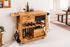 Industrial Barschrank BODEGA 86cm Mangoholz Servierwagen mit Weinregal und Aufhängung