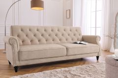 Schlafsofa MAISON BELLE AFFAIRE 220cm champagner beige Vogue Seiden Samtstoff 3-Sitzer
