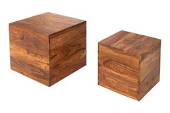 2er Set Beistelltische Würfel MAKASSAR 40cm braun Sheesham Massivholz stone finish
