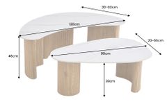 2er Set Couchtische OSAKA 120cm weiß Marmor Keramik natur Eiche