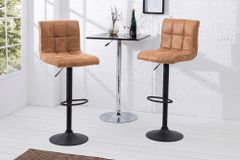 Höhenverstellbarer Barhocker MODENA vintage braun Microfaser Metall schwarz mit Lehne drehbar