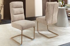 Design Freischwinger Stuhl COMFORT beige Strukturstoff mit Metallgestell