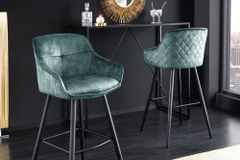 Design Barhocker EUPHORIA petrol Samt schwarze Metallbeine Barstuhl mit Lehne
