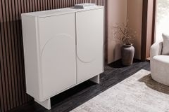 Design Highboard SAVOY 130cm kaschmir weiß Marmor Keramik mit Stauraum und 3D-Front