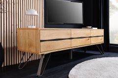 Massives TV-Lowboard LIVING EDGE 160cm natur Eichenholz Baumkante mit Hairpin Legs