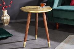Design Beistelltisch ALCAZAR 50cm antik gold Metall Mangoholz Handarbeit rund