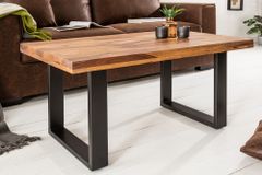 Massivholz Couchtisch IRON CRAFT 100cm braun Sheesham stone finish Industrial Design