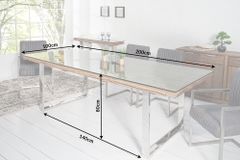 Massiver Esstisch BARRACUDA 200cm antik Teak Holz mit Stahl Kufenfüßen inkl. Glasplatte