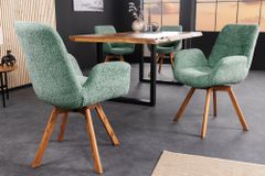 Drehbarer Design Stuhl BALTIC mint Bouclé natur Eiche Massivholz-Beine mit Armlehne