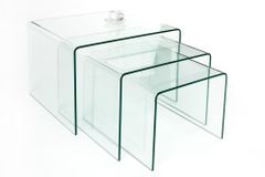 Design 3er Set Glas Couchtisch FANTOME 60cm Beistelltische transparent