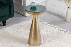 Handgearbeiteter Beistelltisch ELEMENTS 55cm gold grün Marmor rund