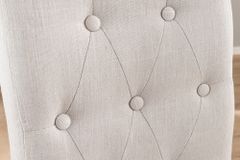 Design Stuhl CASA beige Leinen Massivholzbeine mit Zierknöpfen und Nackenrolle