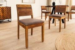 Massivholz Stuhl PURE braun stone finish antik braun Sheesham mit Microfaserstoffbezug