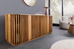 Massives Sideboard SCULPTURA 170cm natur Mangoholz mit abgerundeter Lamellenfront