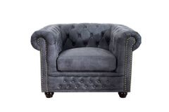 Chesterfield Sessel 105cm antik grau mit Knopfheftung und Federkern