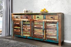Einzigartiges Sideboard JAKARTA 160cm bunt recyceltes Massivholz aus Fischerbooten