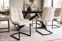 Freischwinger Stuhl MIAMI beige Cord matt schwarz Metallgestell