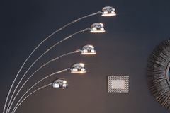 Design Bogenlampe FIVE LIGHTS 205cm chrom Stehlampe mit schwarzem Marmorfuß