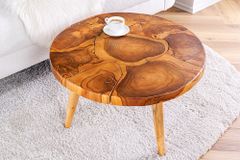 Runder Massivholz Couchtisch MOSAIK 60cm natur Teak Baumstamm handmade