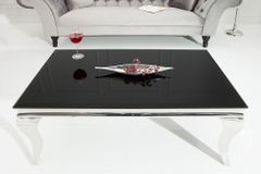 Eleganter Couchtisch MODERN BAROCK 100cm silber mit schwarzem Opalglas