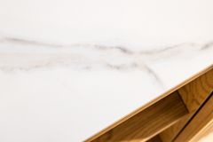 Design Sideboard VICENZA 180cm weiß Keramik natur Eiche Lamellenfront