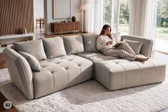 Modernes Big Sofa ROYAL 295cm greige Veloursstoff Federkern XXL-Couch