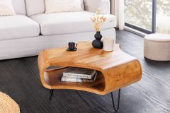 Massiver Couchtisch ORGANIC LIVING 90cm braun honey finish Akazienholz  mit Stauraum