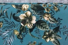 Design Bank PRÊT-À-PORTER türkis Samt florales Muster und goldene Fußkappen