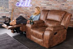 Exklusiver 2er Kinosessel HOLLYWOOD antik braun mit Liegefunktion und Getränkehalter