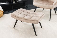 Moderner Hocker SCANDINAVIA champagner beige Samt schwarze Metallbeine Fußhocker