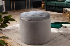 Eleganter Hocker MODERN BAROCK 50cm silbergrau Samt Aufbewahrungkorb