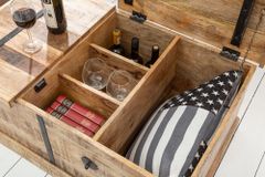 Massivholz Couchtisch BODEGA 100cm Mangoholz Hausbar Truhe mit Stauraum