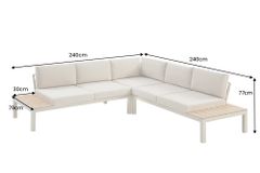 Große Garten Sitzgruppe MIAMI LOUNGE 240cm champagner greige Aluminium wetterfest Outdoor inkl. Kissen