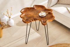 Einzigartiger Beistelltisch WILD 65cm natur Teakholz Hairpin Legs Couchtisch