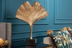Dekorative Skulptur GINKGO LEAF 44cm gold handmade Metall mit Marmorsockel