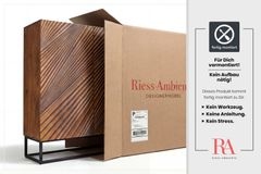 Massives Highboard ART 120cm braun Mangoholz 3D-Design schwarz Metall