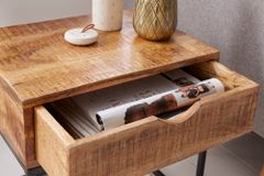Industrial Nachttisch IRON CRAFT 45cm Mangoholz mit Schublade Beistelltisch