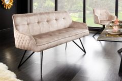 Design Sitzbank EUPHORIA 160cm champagner greige Samt Hairpin Legs Metallbeine Armlehnen