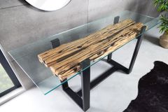 Design Konsolentisch BARRACUDA 150cm recyceltes Teakholz Glas Industrial