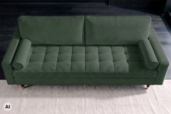 3er Sofa COZY VELVET 220cm grün Cord schwarze Füße mit goldener Kappe