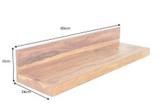 Massives Wandregal MAKASSAR 80cm braun Sheeshamholz stone finish handmade