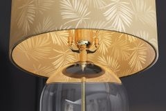 Moderne Tischlampe CLASSICO 50cm transparent Glas weiß gold Leinenschirm