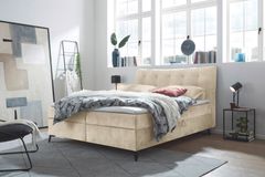 Design Boxbett DECADENCIA 180x200cm beige Samt mit Stauraum Matratze Topper