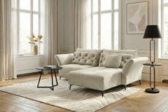 Modernes Ecksofa MARRAKESCH 265cm beige Samt 3-Sitzer inkl. Kissen Ottomane rechts