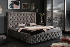 Design Doppelbett PARIS 180x200cm grau Samt Chesterfield