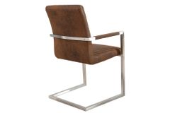 Industrial Freischwinger Stuhl LOFT vintage braun Microfaser mit Armlehne Edelstahl