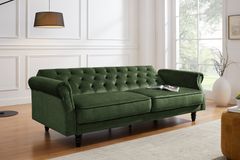 Schlafsofa MAISON BELLE AFFAIRE 220cm moosgrün Vogue Seiden Samtstoff 3-Sitzer