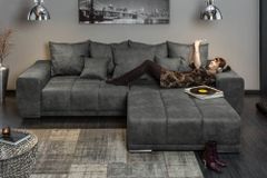 Big Sofa ELEGANCIA 285cm grau Microfaser XXL Couch inkl. Kissen Federkern