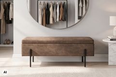 Truhenbank LOFT 100cm antik taupe Microfaser Sitzbank mit Stauraum Metall schwarz