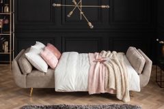 Retro Schlafsofa BOUTIQUE 215cm champagner beige Samt 3-Sitzer mit goldenen Füßen